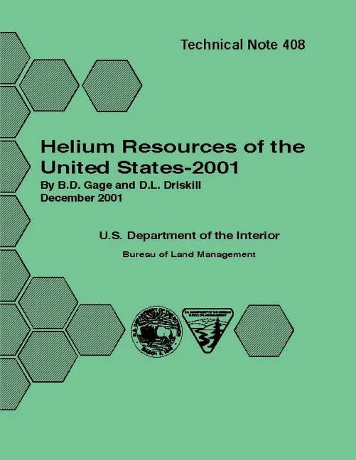 Helium Resources of the United States - 2001 Technical Note 408 - Paperback