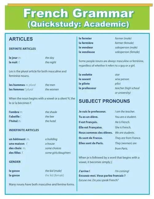 French Grammar: Quick Study Academic - Paperback