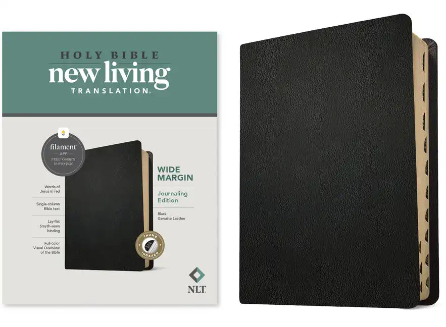 NLT Wide Margin Bible, Filament Enabled (Genuine Leather, Black, Indexed, Red Letter) - Leather