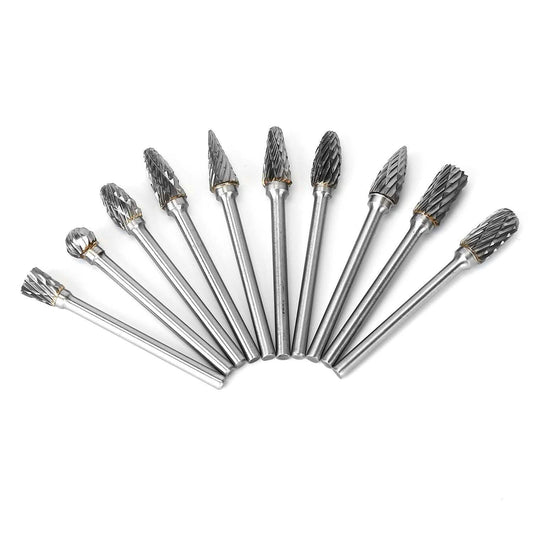 10-Piece: Double Cut Carbide Rotary Die Grinder Bit Set