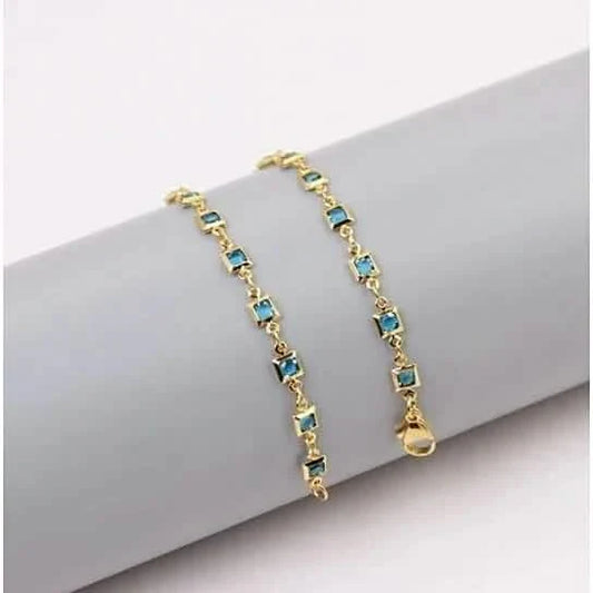 18k Gold Plated Light Blue Crystal Square Ankle Bracelet