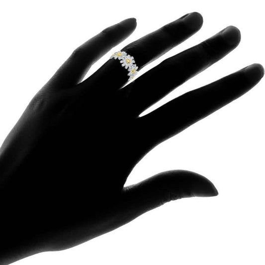 18K White Gold Plated Floral Sunflower Ring Made with Swarovski Crystals