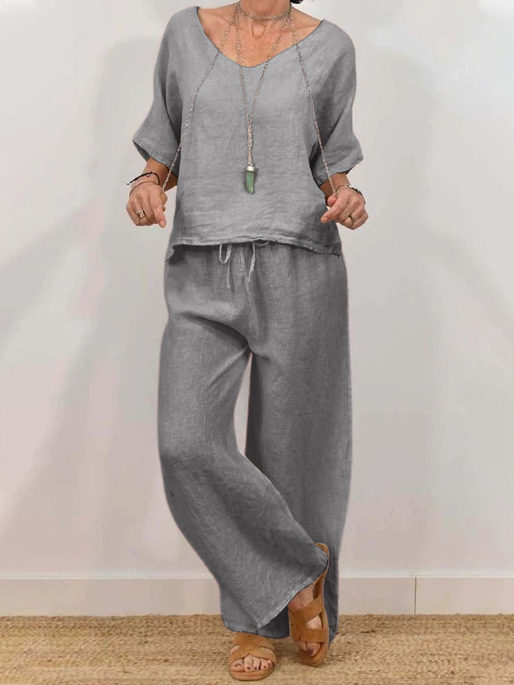 Women’s Multi Color Two Piece Set V Neck Top & Pants