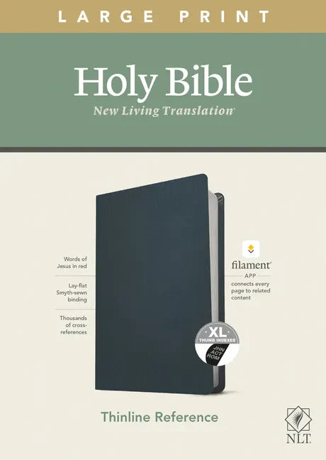 NLT Large Print Thinline Reference Bible, Filament Enabled Edition (Red Letter, Genuine Leather, Blue, Indexed) - Leather