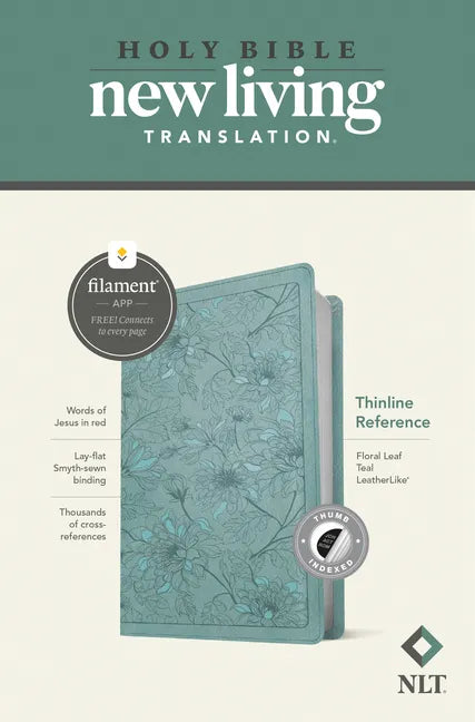 NLT Thinline Reference Bible, Filament Enabled (Leatherlike, Floral Leaf Teal, Indexed, Red Letter) - Imitation Leather