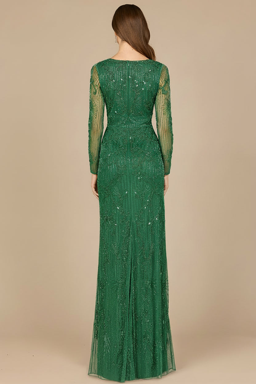 Elegant Long Sleeve Beaded Gown - OUTLET
