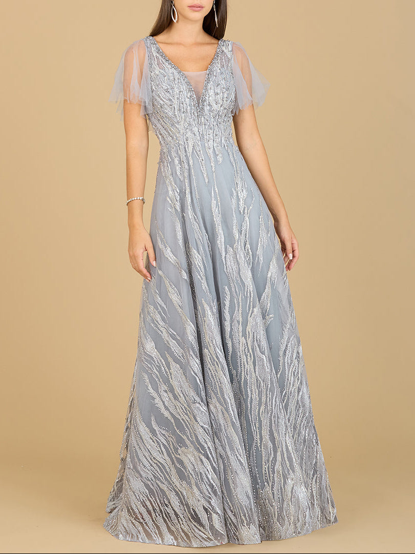 Cape Sleeve V-Neck Gown - OUTLET