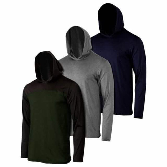 3-Pack: Men's Moisture Wicking Active Athletic Pullover Hoodies