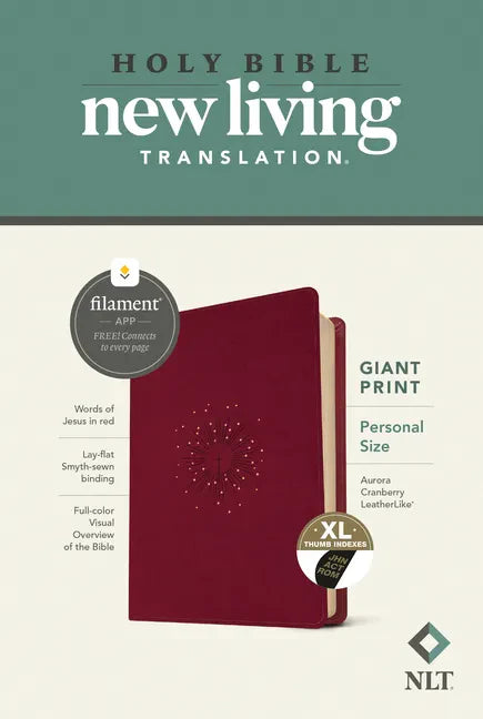 NLT Personal Size Giant Print Bible, Filament Enabled (Leatherlike, Aurora Cranberry, Indexed, Red Letter) - Imitation Leather