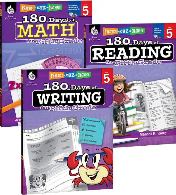 180 Days(tm) Reading, Writing and Math for Grade 5: 3-Book Set: Practice, Assess, Diagnose - Paperback