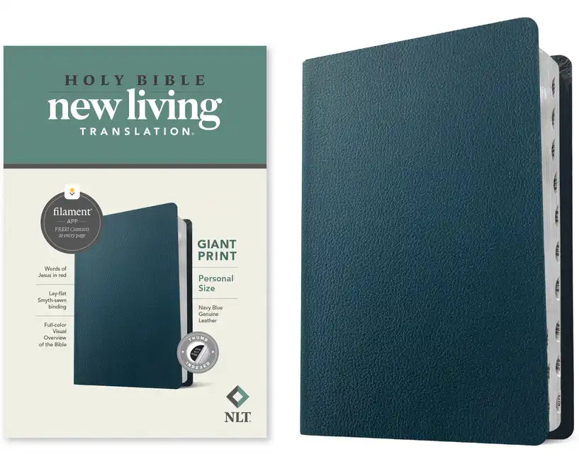 NLT Personal Size Giant Print Bible, Filament Enabled (Genuine Leather, Navy Blue, Indexed, Red Letter) - Leather
