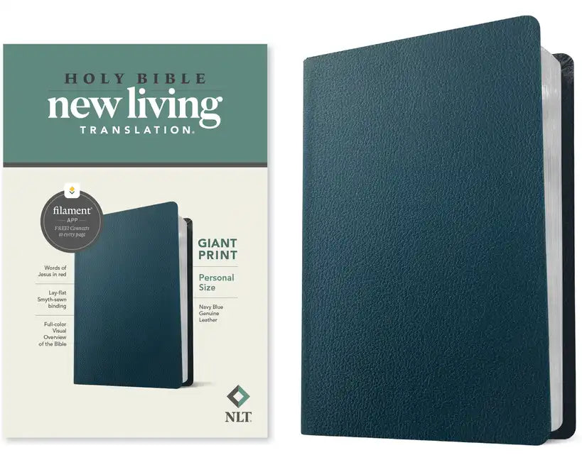 NLT Personal Size Giant Print Bible, Filament Enabled (Genuine Leather, Navy Blue, Red Letter) - Leather