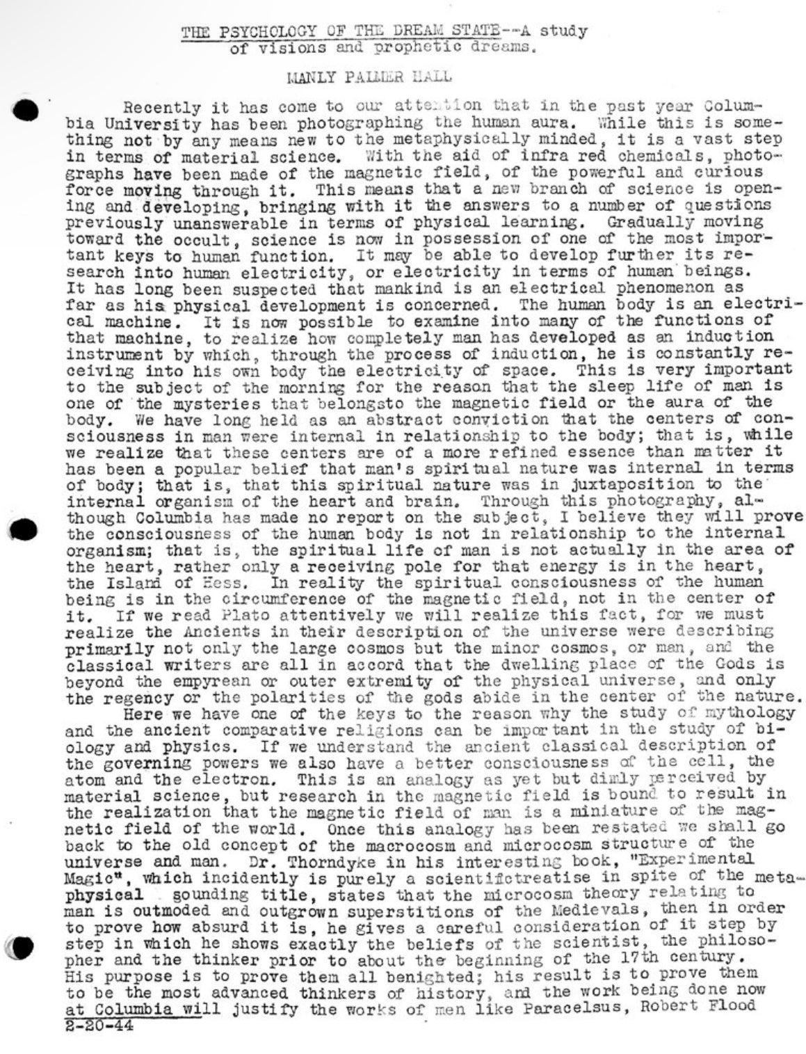 THE PSYCHOLOGY OF THE DREAM STATE : A study of visions and prophetic dreams — Manly P. Hall