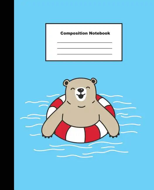 Composition Notebook: Smiling Brown Bear in Blue Swimming Pool Wide Ruled Note - Paperback