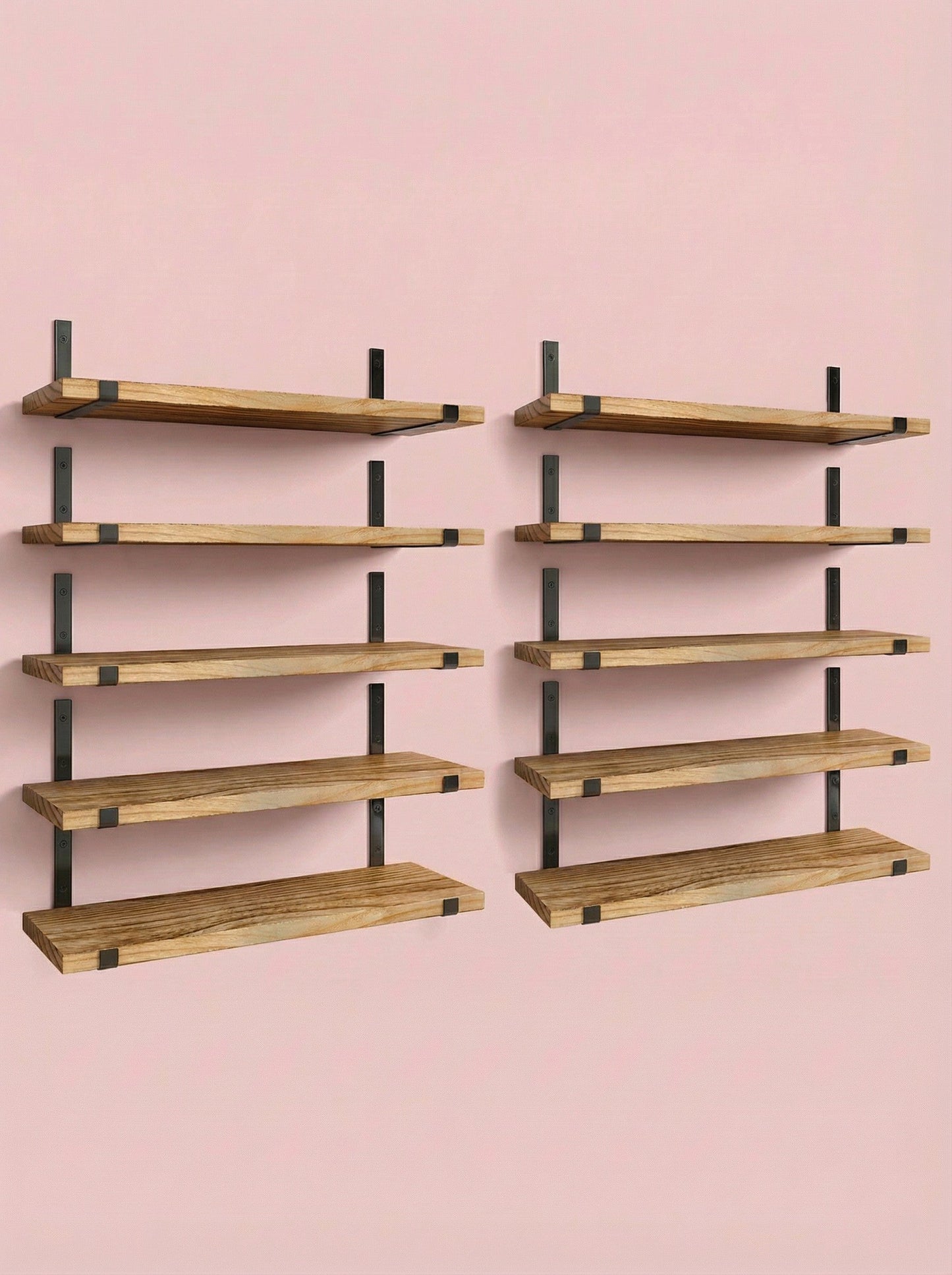 Wood Wall Shelves 15.8” with Metal Brackets – Rustic Floating Shelves | 5/8 Pack