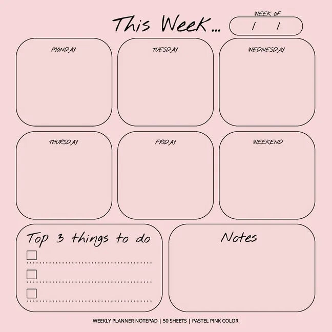 Weekly Planner Notepad: Pastel Pink Color, To Do List, Daily Agenda, Organizer, Desk Pad, 50 Sheets - Paperback