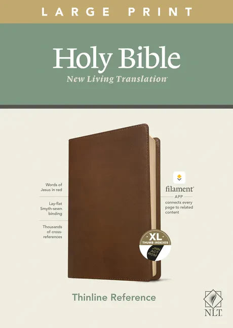 NLT Large Print Thinline Reference Bible, Filament Enabled Edition (Red Letter, Leatherlike, Rustic Brown, Indexed) - Imitation Leather