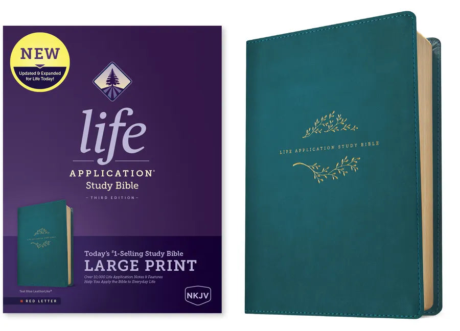 NKJV Life Application Study Bible, Third Edition, Large Print (Leatherlike, Teal Blue, Red Letter) - Imitation Leather