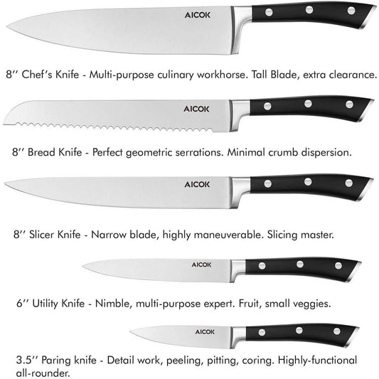 6-Piece: Aicok German Stainless Steel Kitchen Knife Set