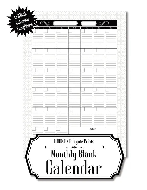 Monthly Blank Calendar: 8.5x11 Undated Calendar Fillable Templates for Office, School or Home, Sun-Sat, Pages For Notes And To-Do Agenda - Paperback