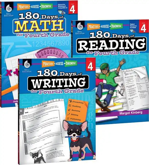 180 Days(tm) Reading, Writing and Math for Grade 4: 3-Book Set: Practice, Assess, Diagnose - Paperback