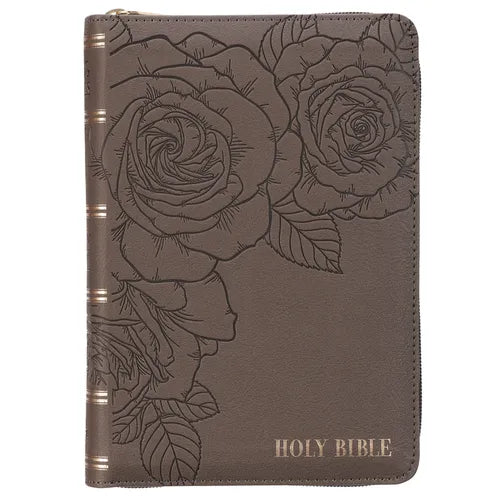 KJV Bible Compact Faux Leather LP Gray W/Zipper - Leather