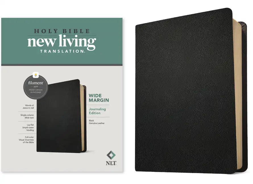 NLT Wide Margin Bible, Filament Enabled (Genuine Leather, Black, Red Letter) - Leather
