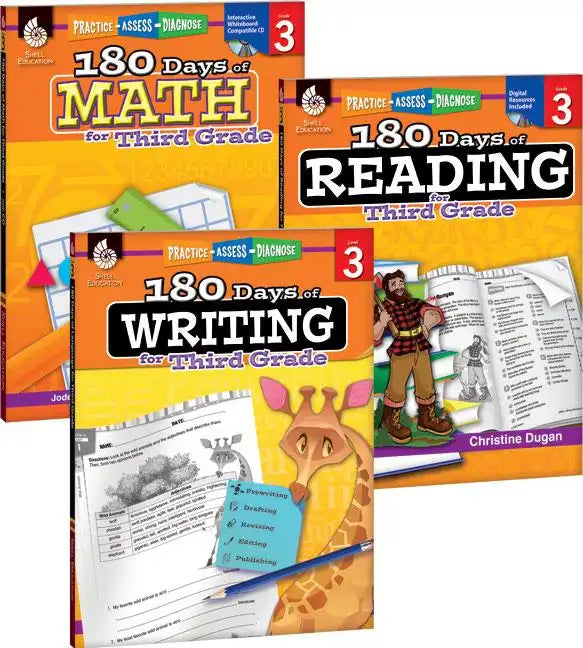 180 Days(tm) Reading, Writing and Math for Grade 3: 3-Book Set: Practice, Assess, Diagnose - Paperback