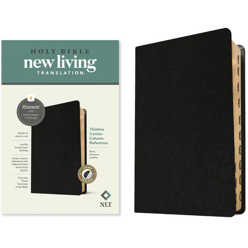 NLT Thinline Center-Column Reference Bible, Filament Enabled (Genuine Leather, Black, Indexed, Red Letter) - Leather