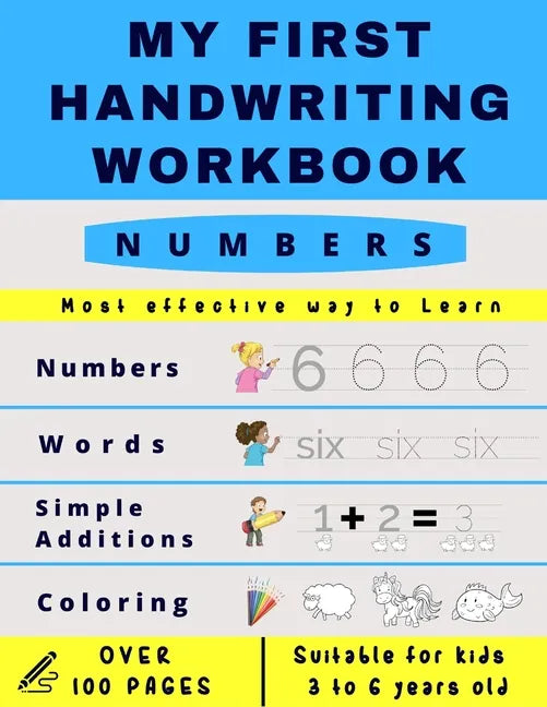 My First Handwriting Workbrook - Numbers: Preschool, Kindergarten, Pre K writing paper with lines, suitable for kids ages 3 to 6, handwriting numbers - Paperback