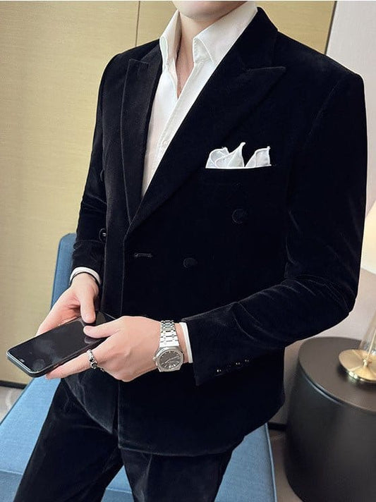 Men's Double-Breasted Velvet Two-Piece Suit