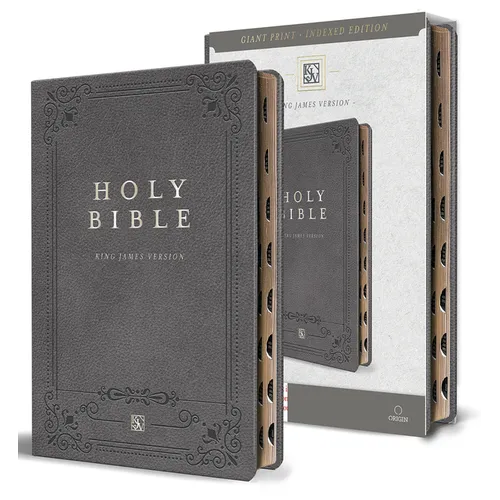 KJV Holy Bible, Giant Print Thinline Edition, Large Format, Gray Premium Imitation Leather, Red Letter, Thumb Index, Ribbon Marker - Bonded Leather