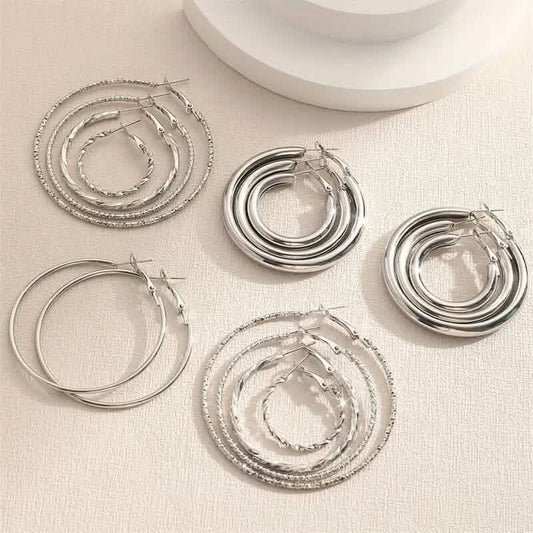 8-Pairs: Alloy Hoop Earrings Set