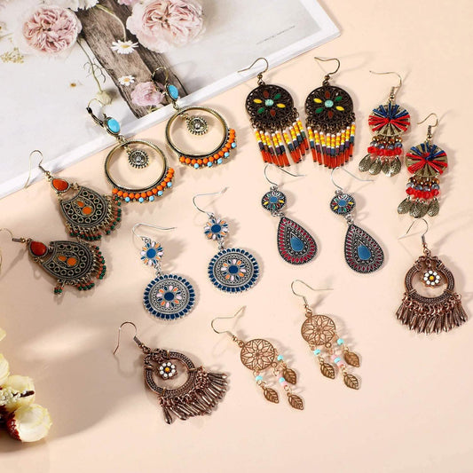 8-Pairs: Bohemian Hollow Retro Dangle Earrings