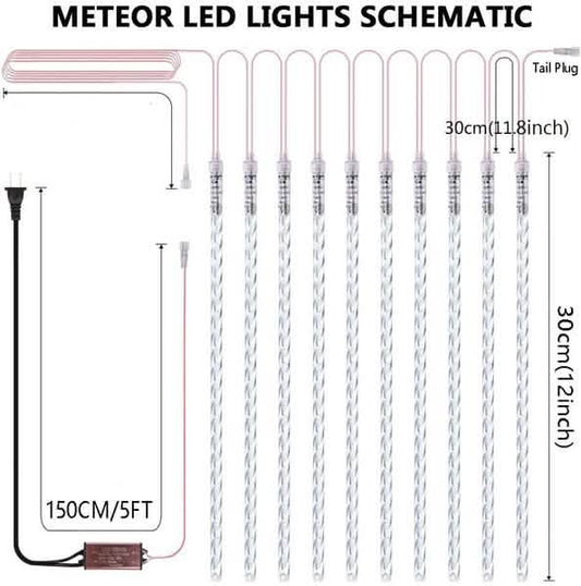 8-Pieces: Waterproof LED Meteor Shower Rain Lights