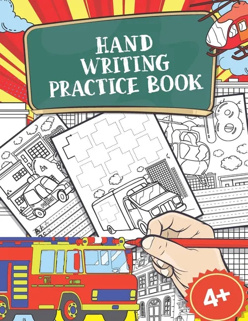 Hand Writing Practice Book: Policecar & Firetruck Coloring Book, Tracing Letters and Numbers for Preschool, Gift for Boys - Paperback