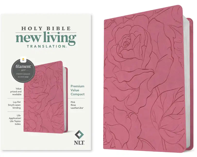 NLT Premium Value Compact Bible, Filament Enabled (Leatherlike, Pink Rose) - Imitation Leather