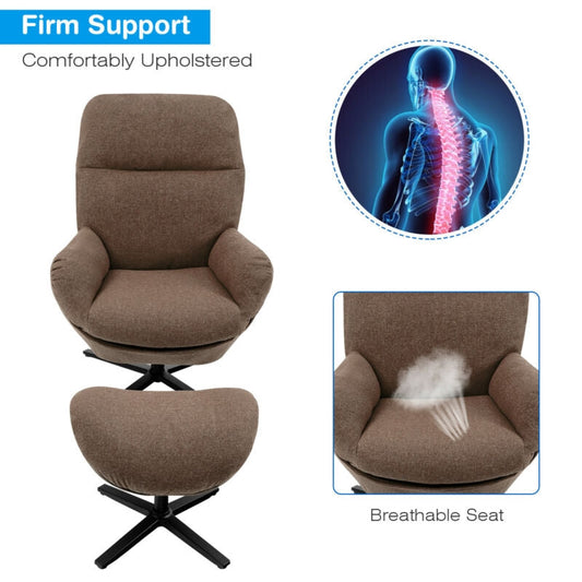 Upholstered Swivel Lounge Chair with Ottoman and Rocking Footstool