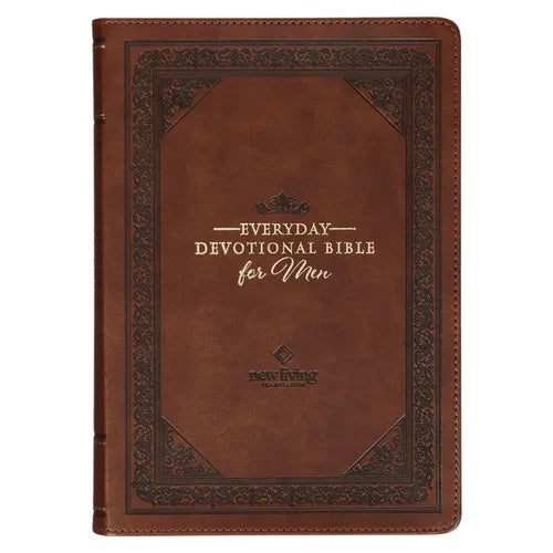NLT Holy Bible Everyday Devotional Bible for Men New Living Translation, Vegan Leather, Brown Debossed - Leather