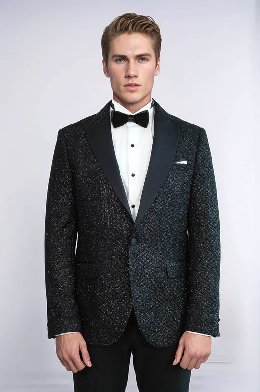 Gingham Patterned Glitter Black Men Party Blazer - Wessi