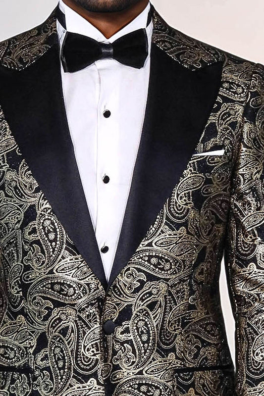 Paisley Peak Lapel Black Men Dinner Tuxedo Jacket - Wessi