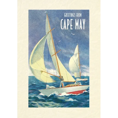 Vintage Lined Notebook Greetings from Cape May, New Jersey, Sailboats - Paperback