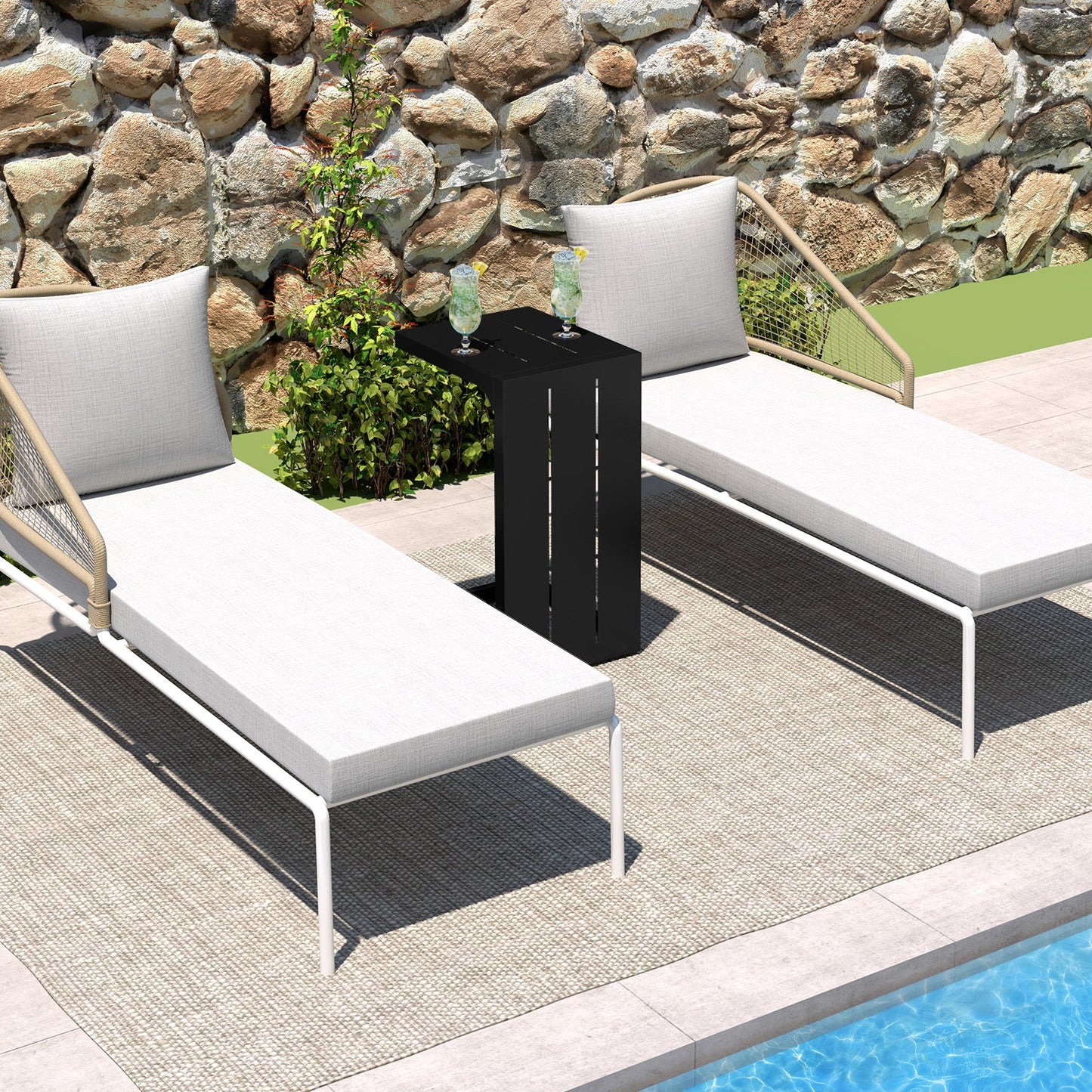 C-Shaped End Table Convertible Coffee Table with Adjustable Foot Pads-Black