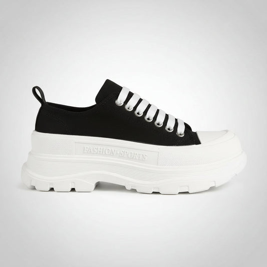 Lace-Up Round Toe Platform Sneakers – Canvas Chunky Sole