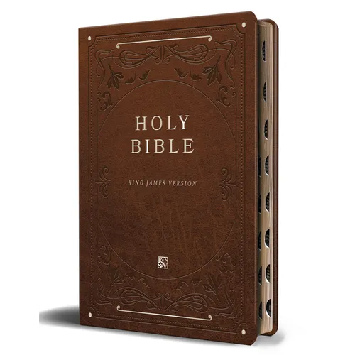 KJV Holy Bible, Giant Print Thinline Large Format, Brown Premium Imitation Leather with Ribbon Marker, Red Letter, and Thumb Index - Bonded Leather