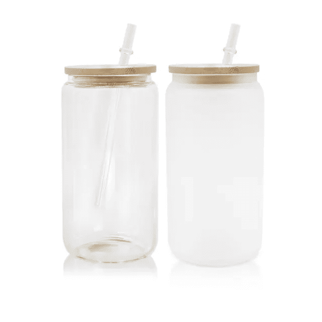 Bestie Friendship Best Friend 16oz Sublimation Printed Glass Can Tumbler With Straw & Bamboo Lid