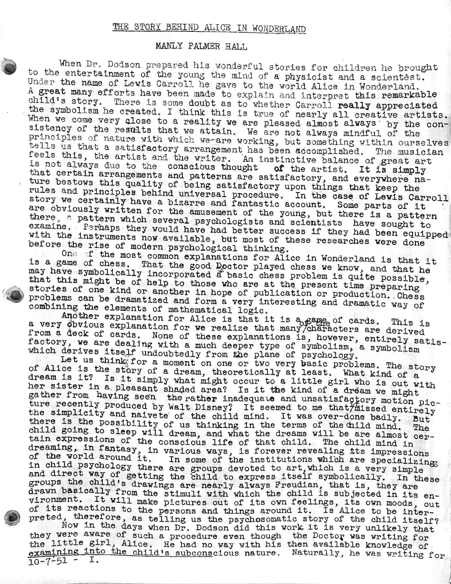 The Story Behind Alice in Wonderland — Manly P. Hall