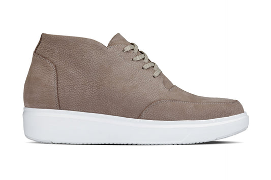 CALTO - J1770 - 3.2 Inches Taller (Khaki) - Casual Chunky Sole Boots – Soft Pebble Grain Nubuck Leather