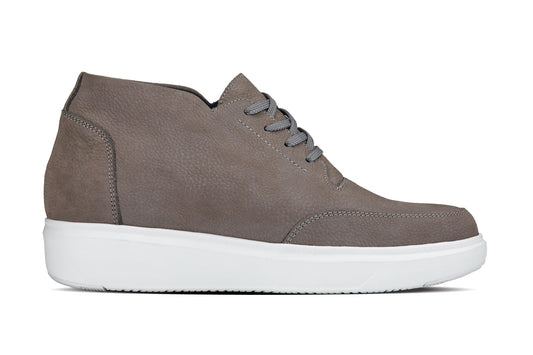 CALTO - J1771 - 3.2 Inches Taller (Grey) - Casual Chunky Sole Boots – Soft Pebble Grain Nubuck Leather