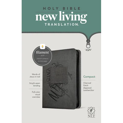 NLT Compact Zipper Bible, Filament Enabled (Leatherlike, Charcoal Patch, Red Letter) - Imitation Leather
